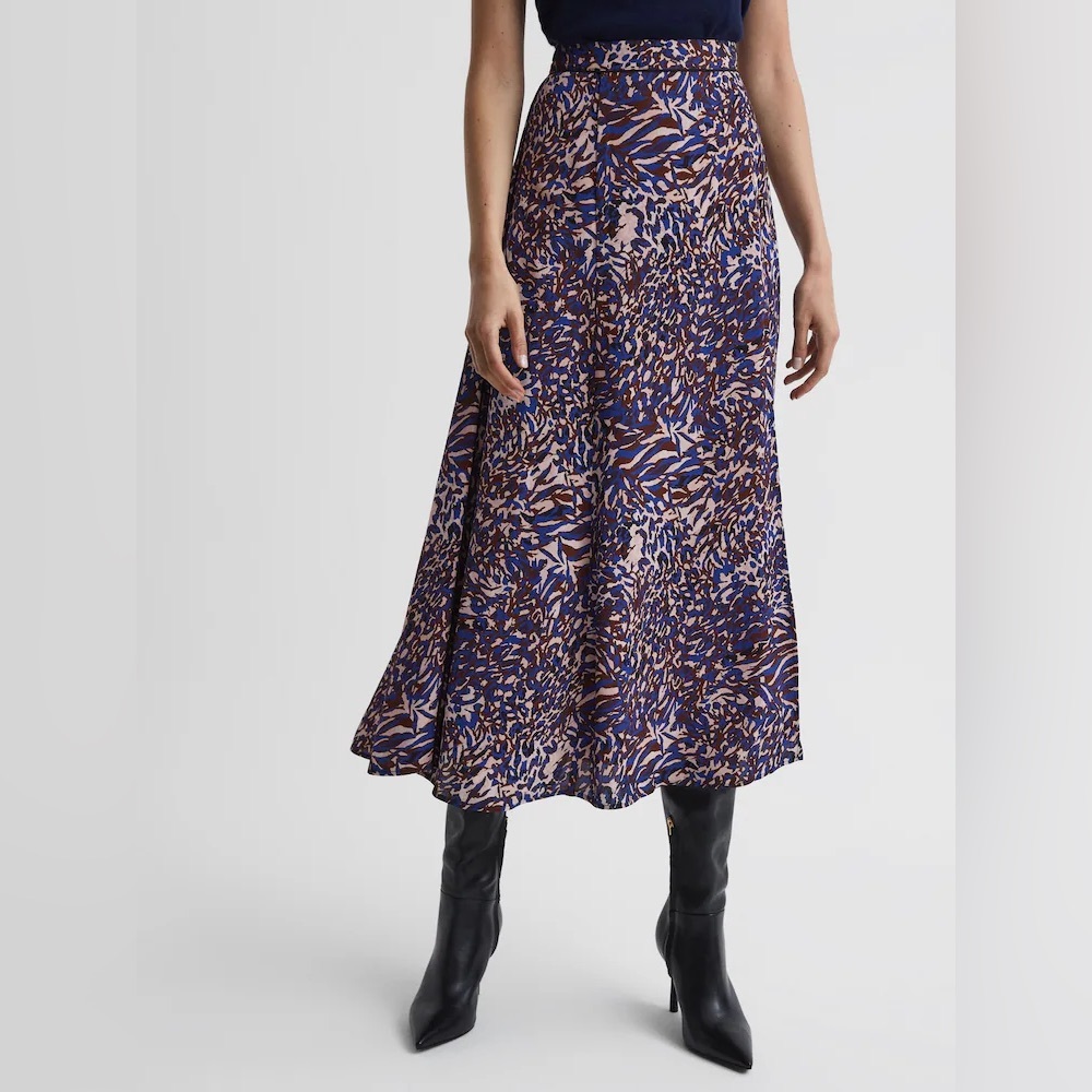 Reiss Sz 2 Katia Printed Colorful Slit Midi Skirt